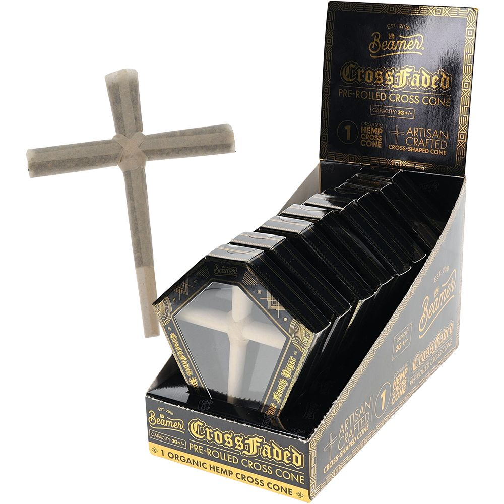 8CT DISPLAY – Beamer CrossFaded Organic Hemp Pre-Rolled Cross-Shaped Cone
