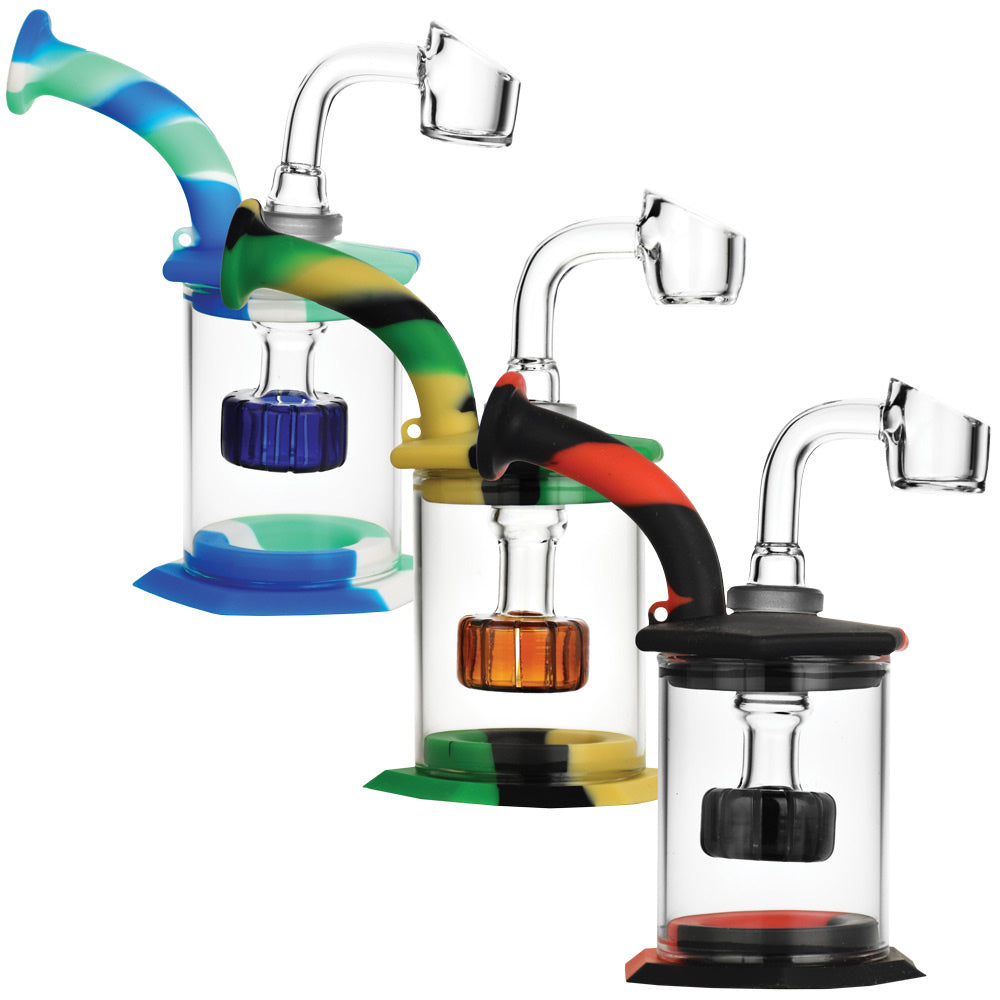 Silicone Glass Rig w Disc Perc – 5″ / 14mm F / Colors Vary