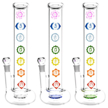 Hollow Base Chakra Water Pipe - 14" / 19mm F / Colors Vary