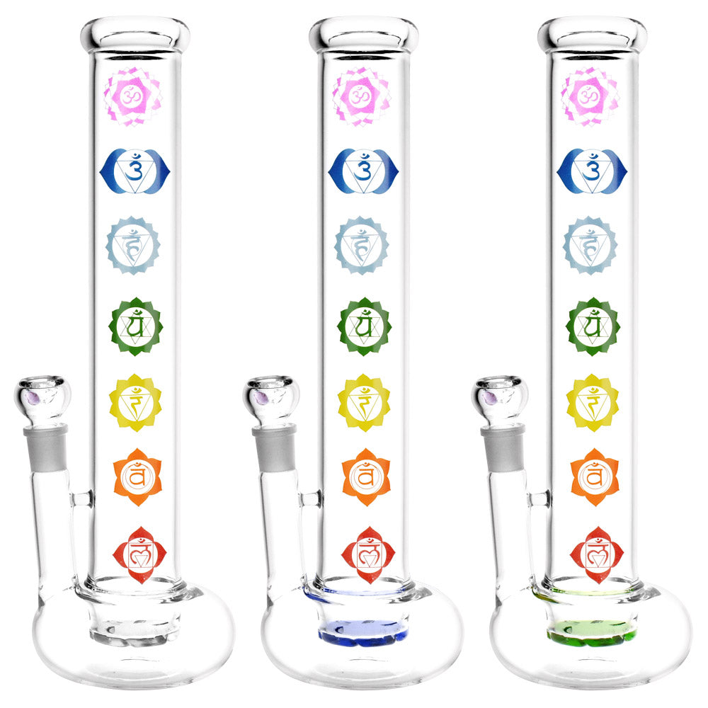 Hollow Base Chakra Water Pipe – 14″ / 19mm F / Colors Vary