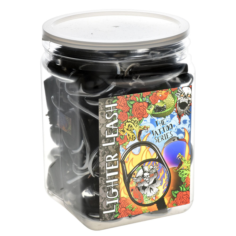 Death Tattoo Design Lighter Leash w/Mini Carabiner Display – 30pc