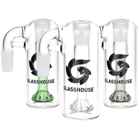Glass House Showerhead Perc Glass Ash Catcher – 14mm M / 90D / Colors Vary