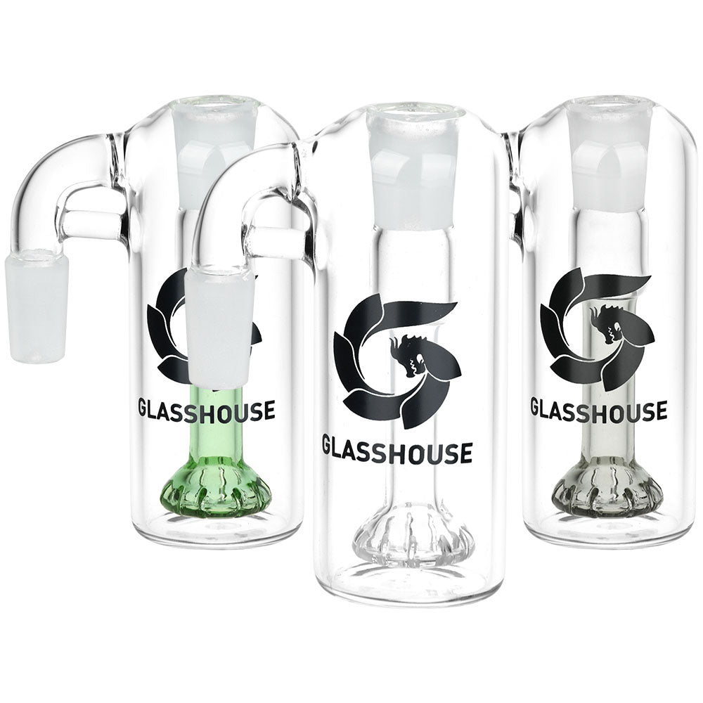 Glass House Showerhead Perc Glass Ash Catcher – 14mm M / 90D / Colors Vary