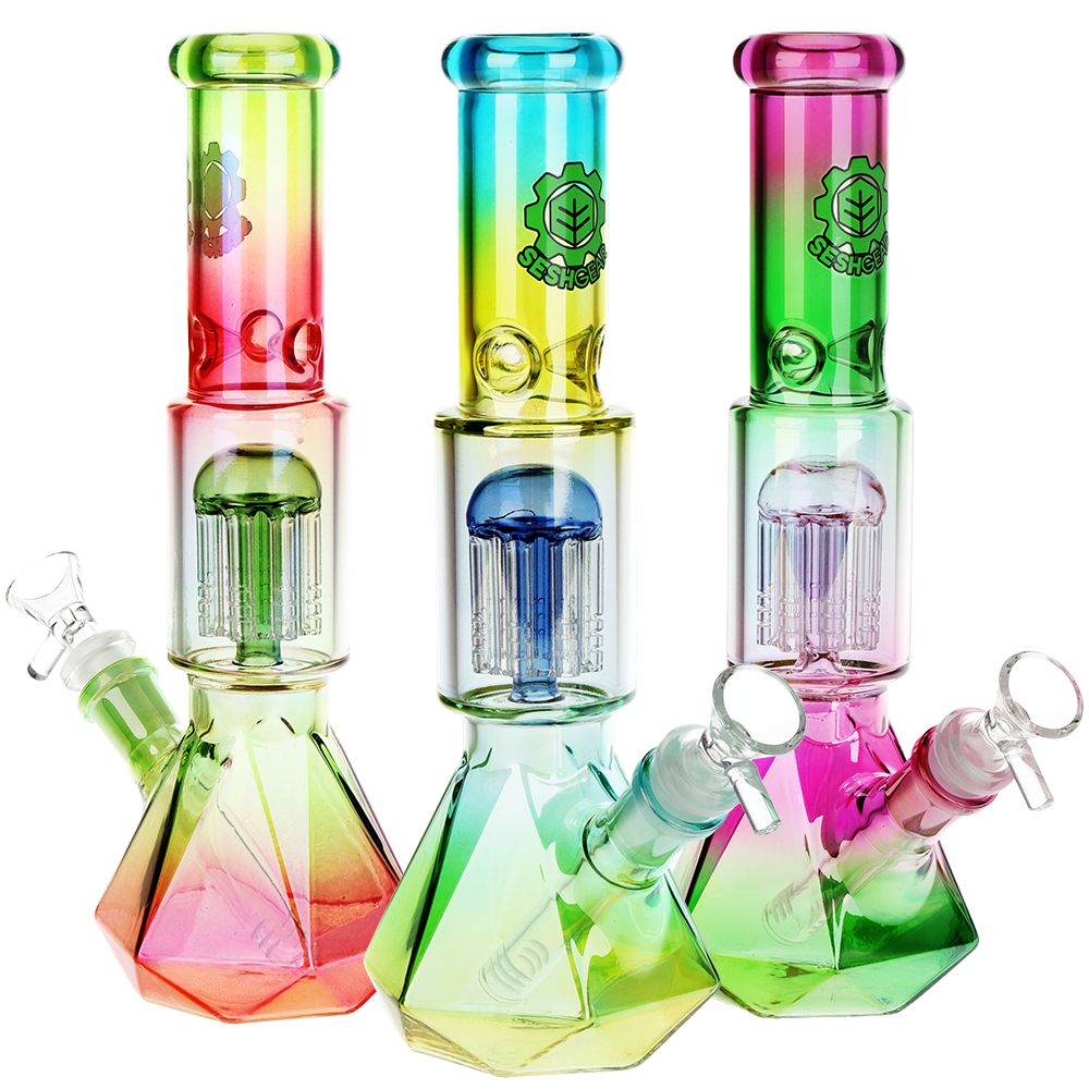 SeshGear Prism Ombre Glass Water Pipe – 10.25″ 3ct/ 14mm F / Assorted Colors