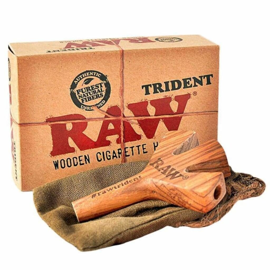 Raw Wooden Trident Holds Three Hand Rolls or Pre Rolled Cones