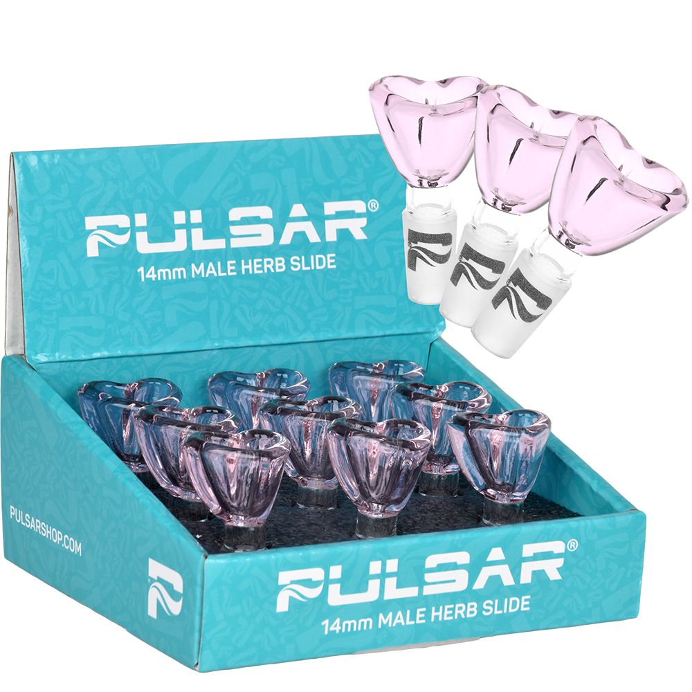 Pulsar Heart-Shaped Bowl Herb Slide – 14mm M / Pink 9ct