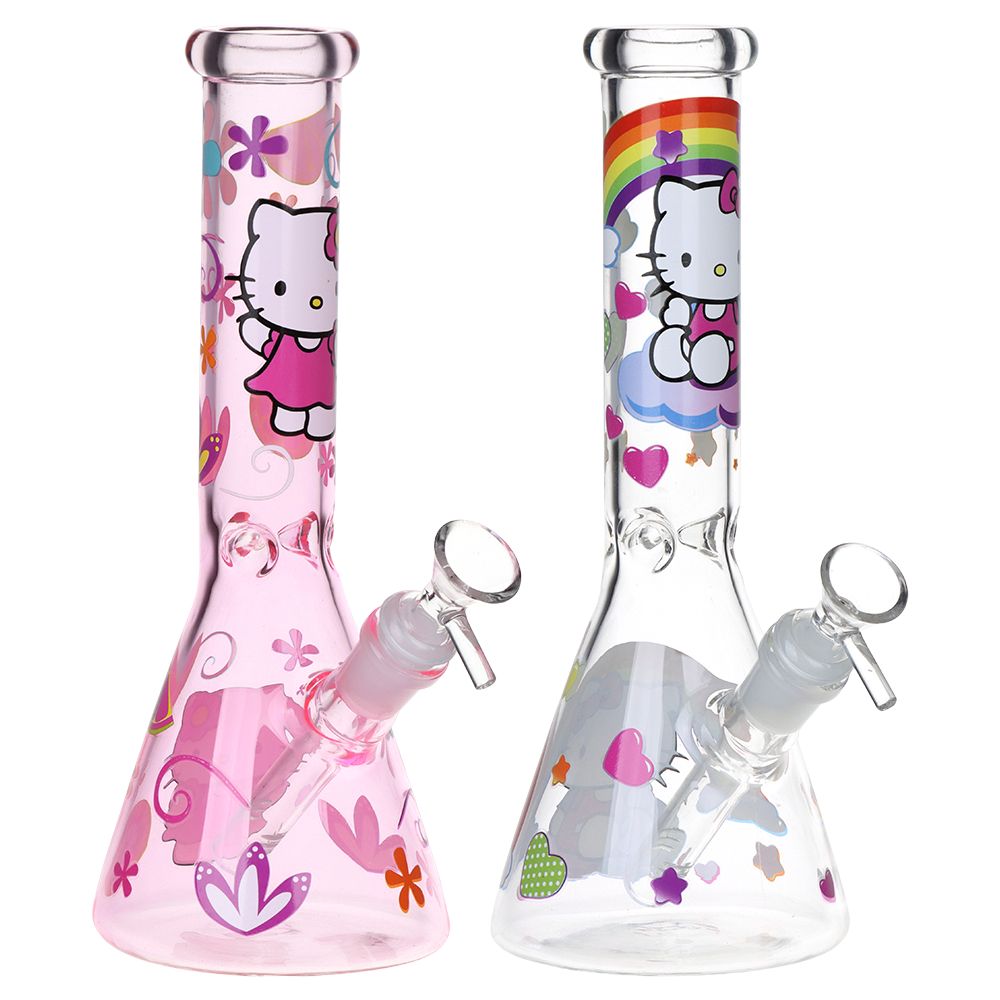 Greetings Feline Glass Beaker Water Pipe | 10″ | 14mm F | Designs Vary