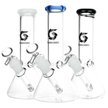 Glass House Pinched Beaker Glass Water Pipe - 7.75" / 14mm F / Colors Vary