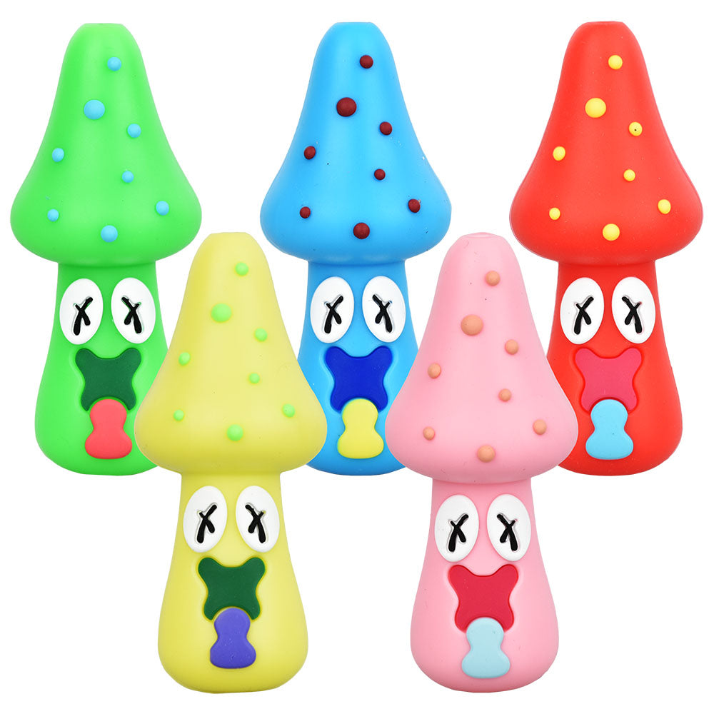 Spacey Facey Mushroom Silicone Hand Pipe – 3″ / Assorted Colors 5 pcs