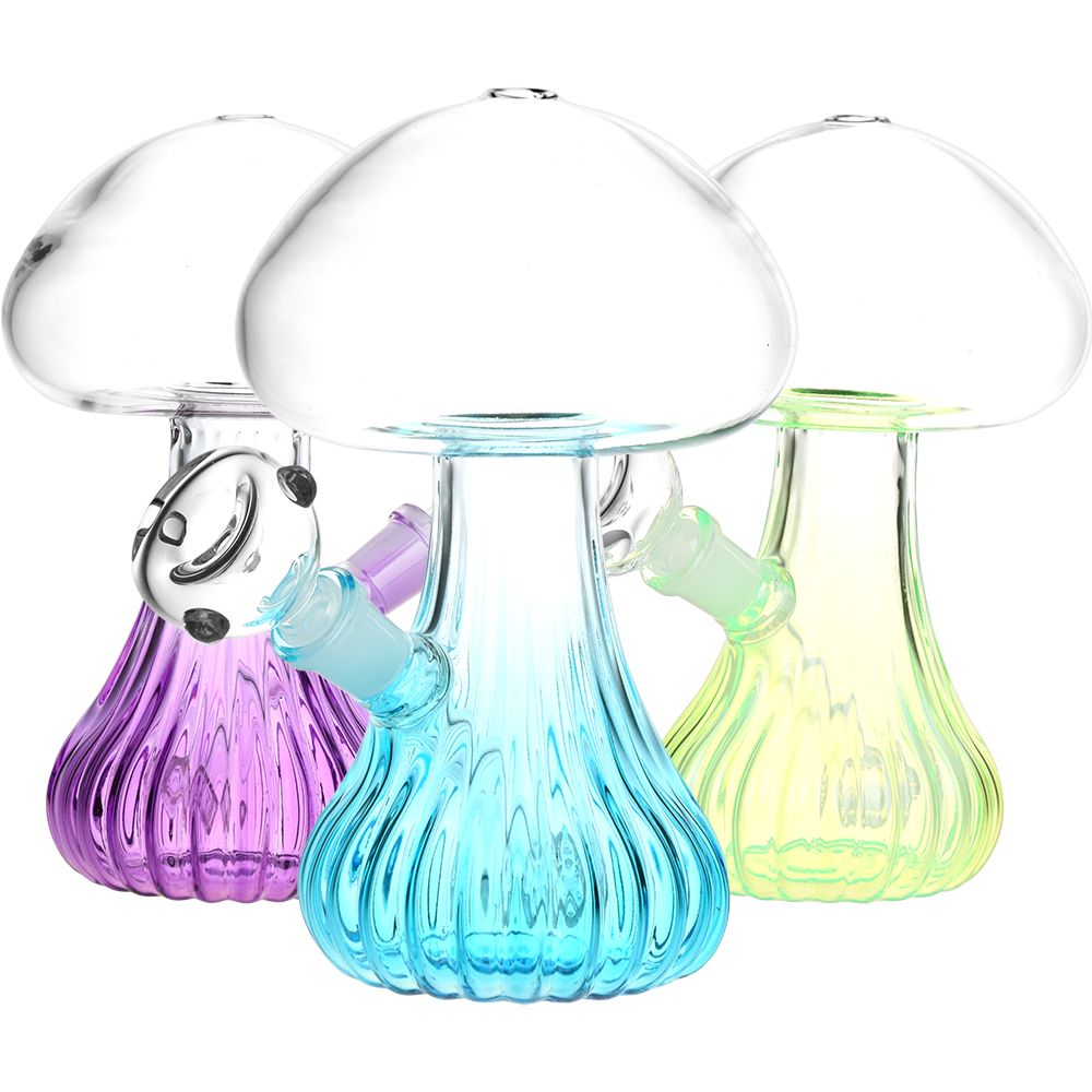 Pluming Mushroom Glass Water Pipe – 7″ / 14mm F / Colors Vary