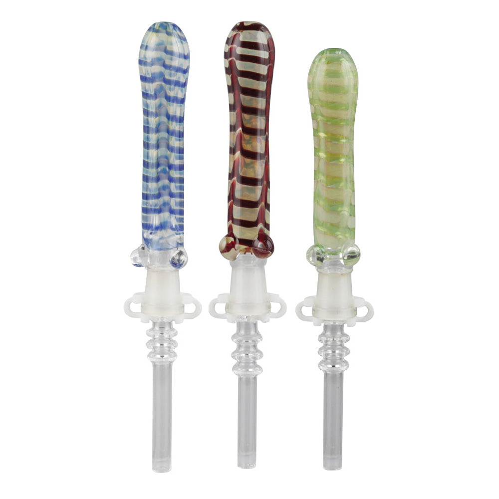 Glass Dab Straw w/ 10mm Quartz Tip – 6.5″ / Assorted Colors
