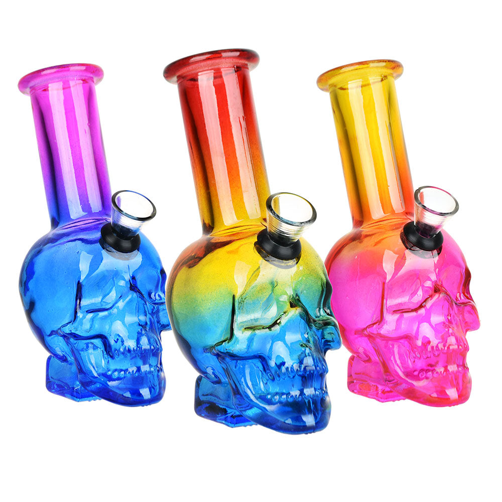 Skull Ombre Glass Mini Water Pipe – 5.75″ / Colors Vary