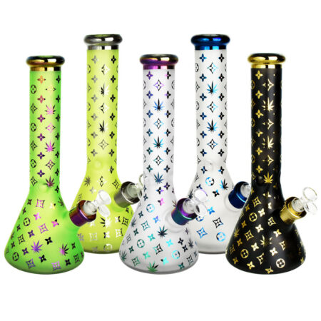 Metallic Floral Diamond Water Pipe- 13" /14mm F /Colors Vary