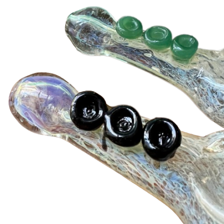 4” Large Color Changing Silver Fumed Frit with Marble Accents Handblown Glass Hand Pipe