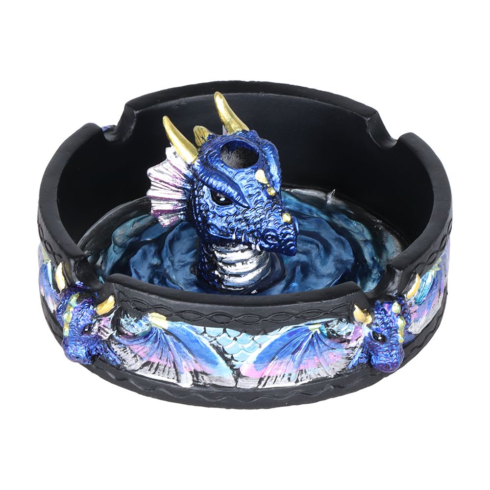 Dragon Polyresin Round Ashtray w/ Snuffer – 4″