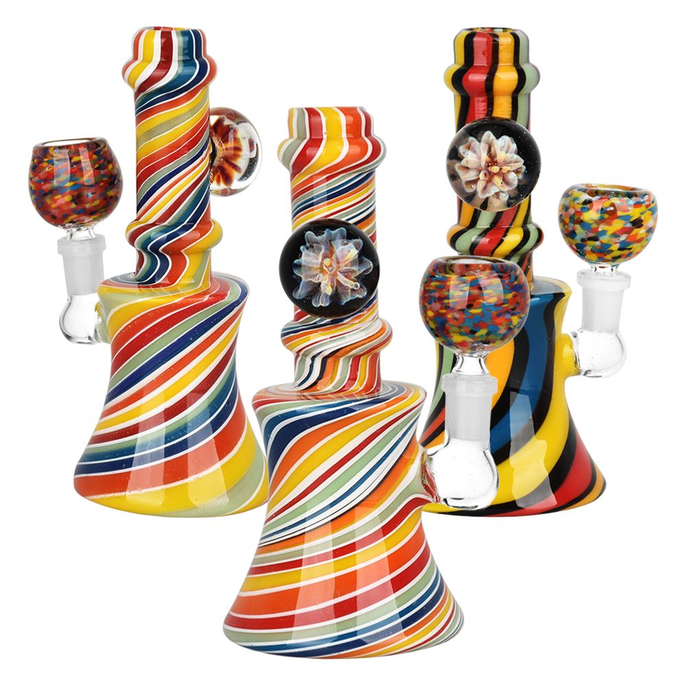 Flowering Spirals Glass Water Pipe – 5.5″ / 10mm F / Colors Vary