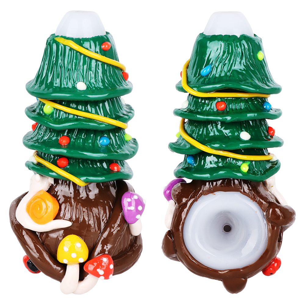 Shroom Xmas Tree Enamel Resin Sculpted Glass Spoon Pipe – 5″
