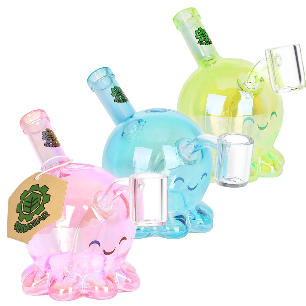 SeshGear Sweet Octopus Neon Glass Dab Rig – 3.75″ / 10mm F / Colors Vary