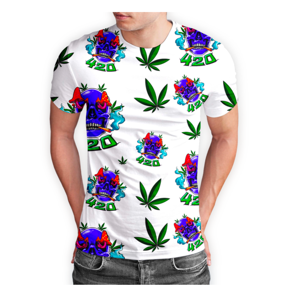 White Skull Leaf Graphic T-Shirt Pack – 5 Polyester Tees