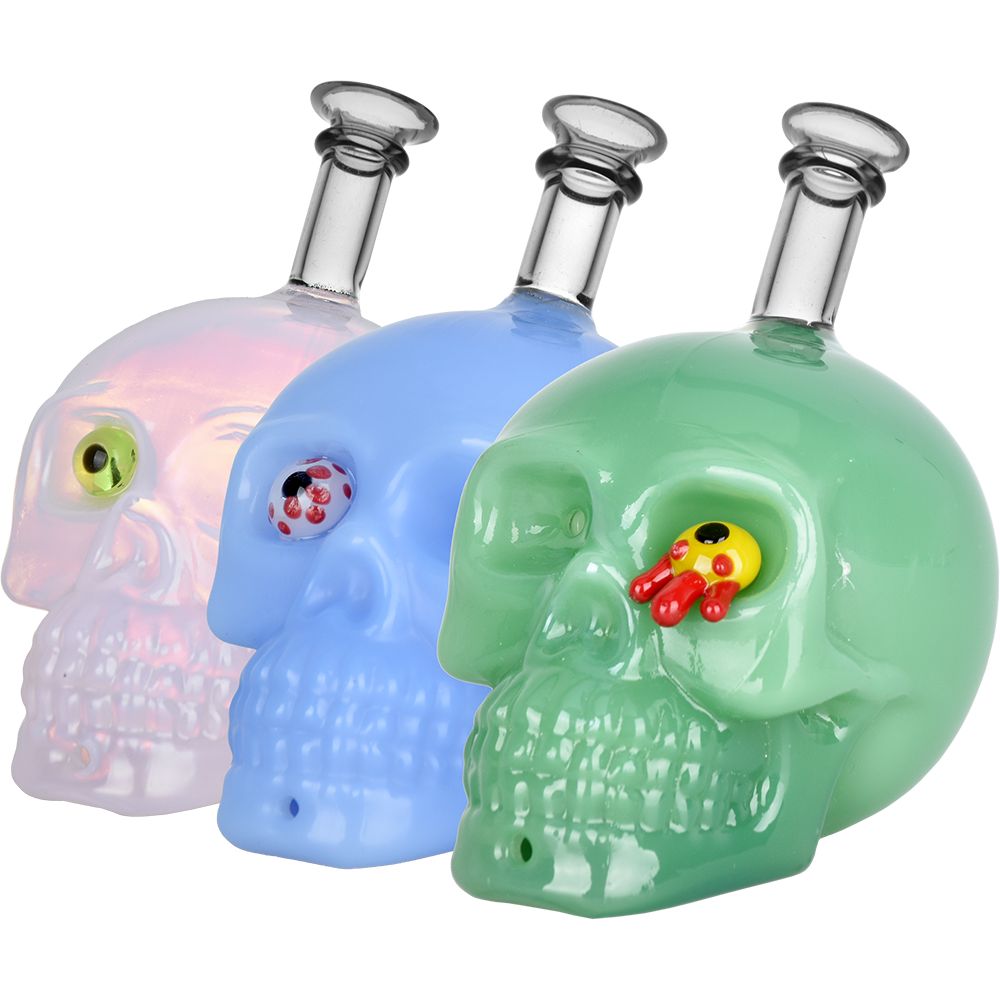 Creepy Eyed Skull Glass Hand Pipe – 4″ / 3ct
