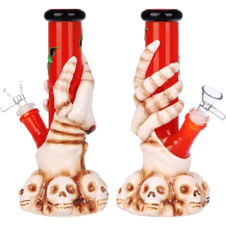 Skelly Grip w/ Bats Straight Tube Glass Water Pipe – 9″ / 14mm F