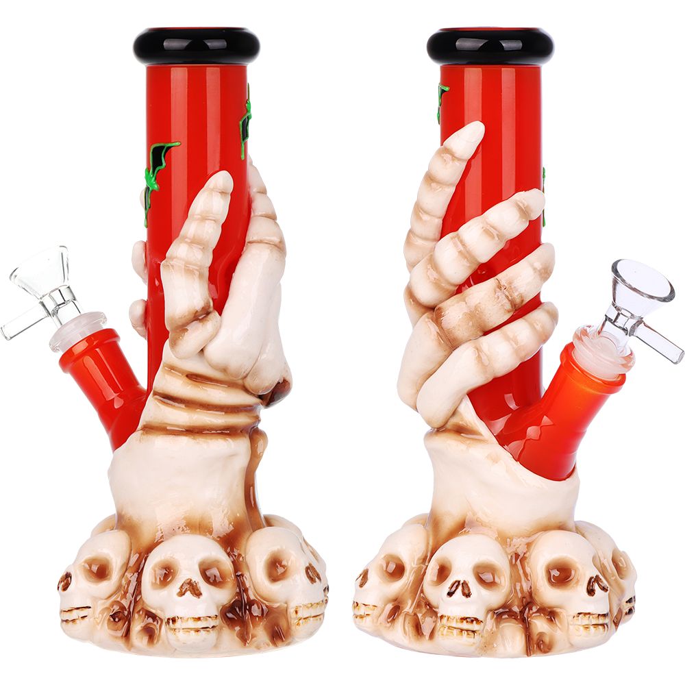 Skelly Grip w/ Bats Straight Tube Glass Water Pipe – 9″ / 14mm F