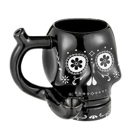 Los Muertos Ceramic Skull Mug for Smoking and Coffee Rituals