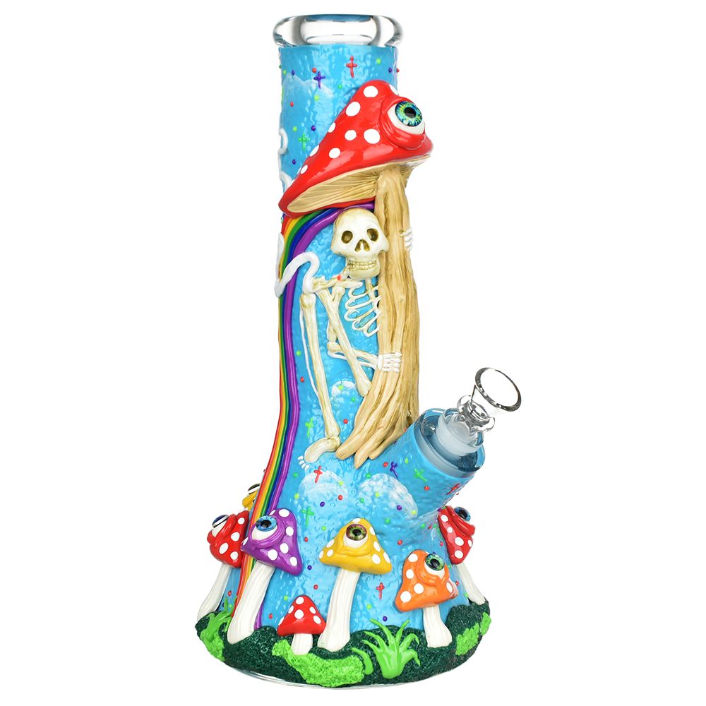 Sneaky Skeleton And Watchful Fungi Glow In Dark Beaker Water Pipe-12.5″ / 14mm F