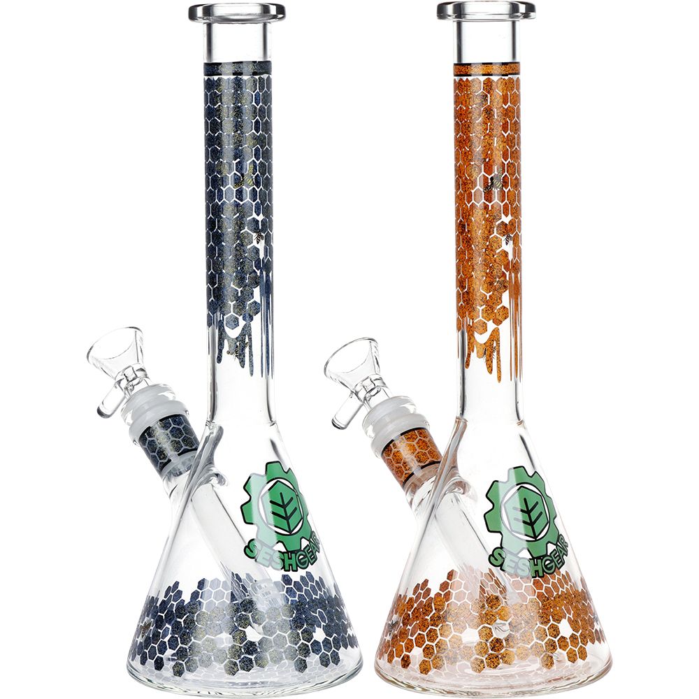 SeshGear Honeycomb Beaker Glass Water Pipe – 9.75″ / 14mm F / Colors Vary