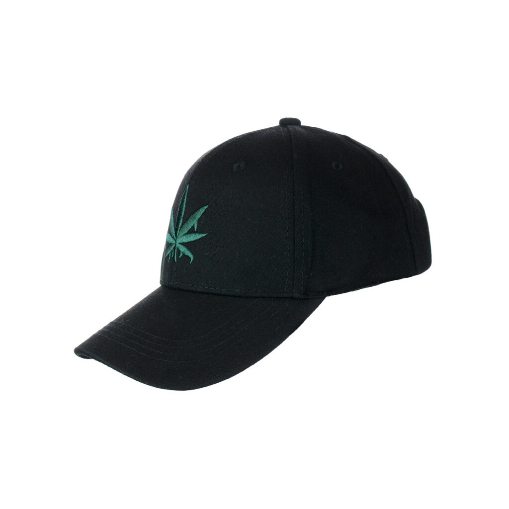 Embroidered Leaf Design Black Baseball Cap