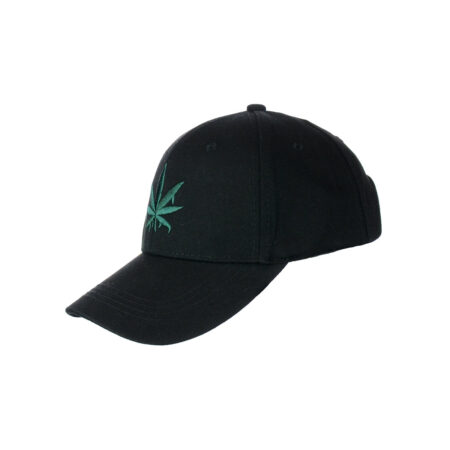 Embroidered Leaf Design Black Baseball Cap