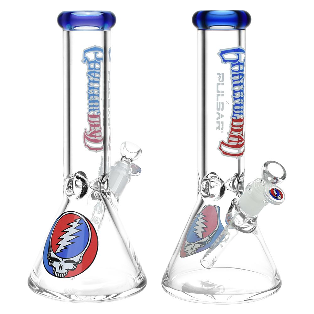 Grateful Dead x Pulsar Steal Your Face Beaker Glass Water Pipe – 11.75″ / 14mm F