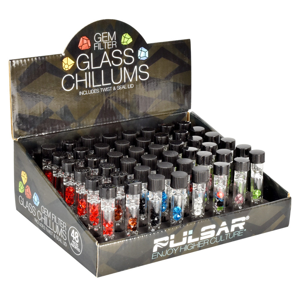 Pulsar Gem Filter Glass Chillum w Lid -2.75″/Asst – 48PC DISP