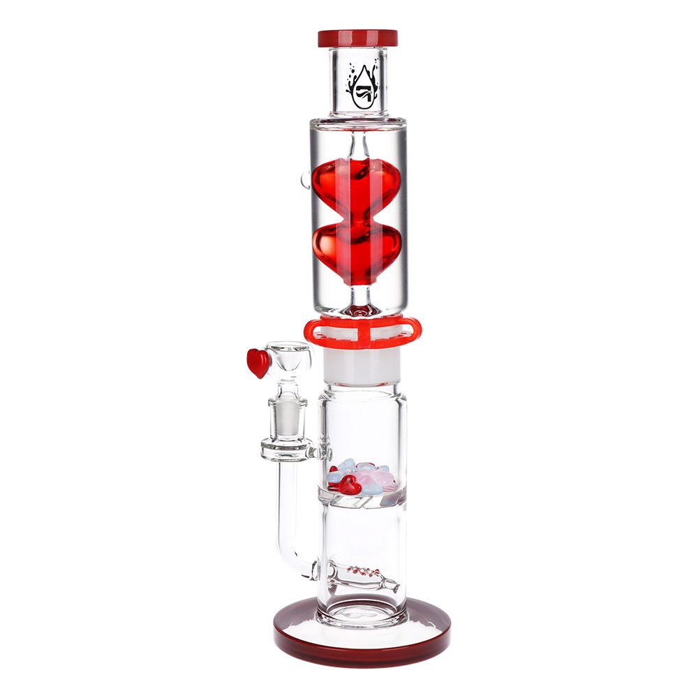 Pulsar Glycerin Hearts Glass Water Pipe with Gem Hearts – 13.75″ / 14mm F