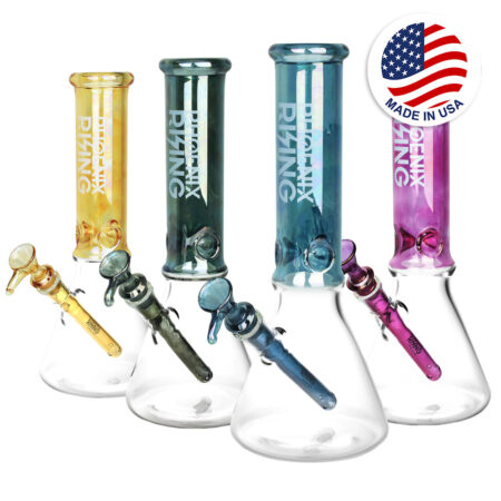Phoenix Rising Metallic Top Beaker Water Pipe -12"/14mm F/Clrs Vary