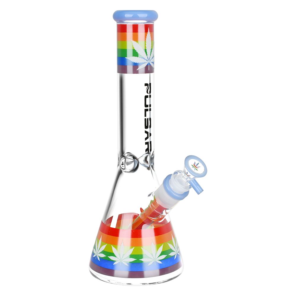 Pulsar Rainbow Pride Glow Glass Beaker Water Pipe – 10″