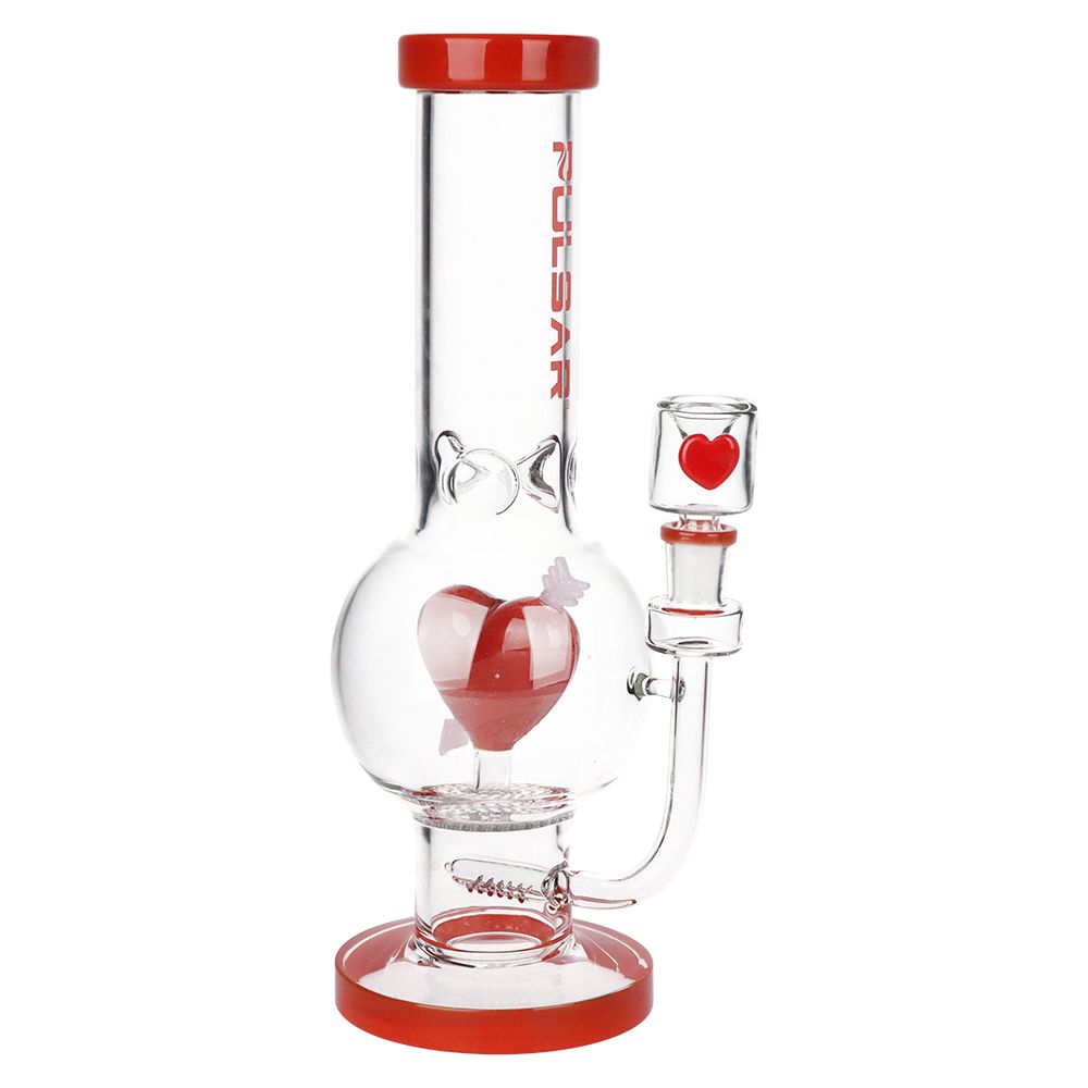 Pulsar Cupids Heart Bubble Base Glass Water Pipe – 12″ / 14mm F