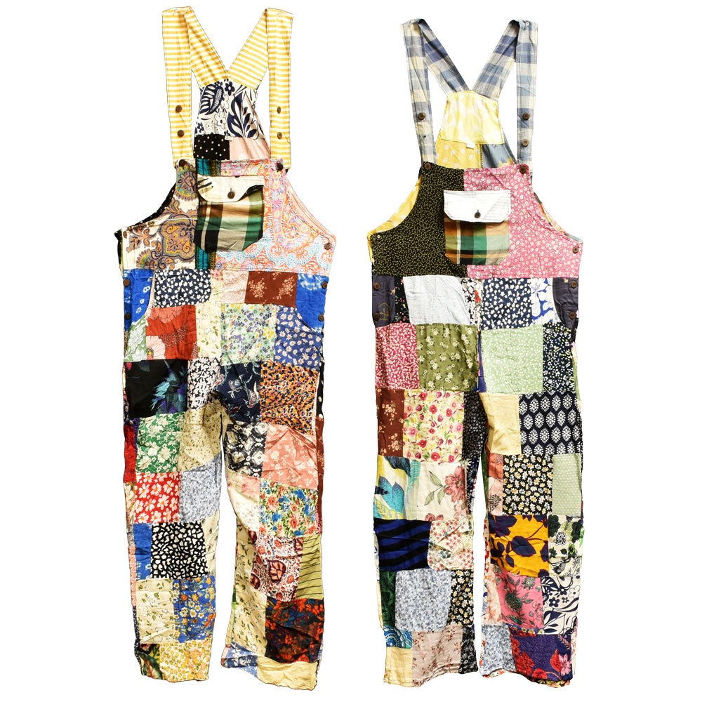 Colorful Patchwork Overall Pants – 27″ Inseam – Colors Vary