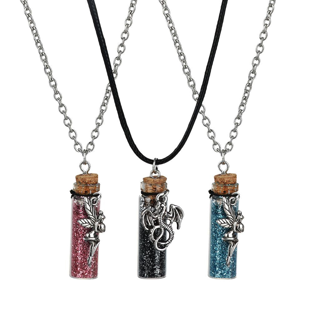 Pewter Pendant Glitter Bottle Necklace | 11.5″