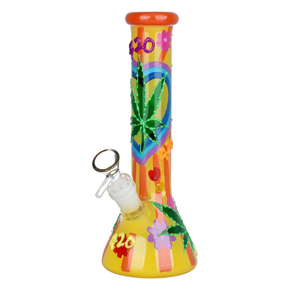 Hemp Leaf Glow In The Dark Beaker Glass Bong – 9.25″