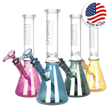 Phoenix Rising Metallic Bottom Beaker Water Pipe -11"/14mm F/Clrs Vry