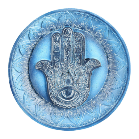 Blue Hamsa Hand Polyresin Incense Burner - 4.75"