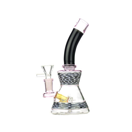 8" Black White WigWag Art Bong with 14mm Male Bowl - Black White