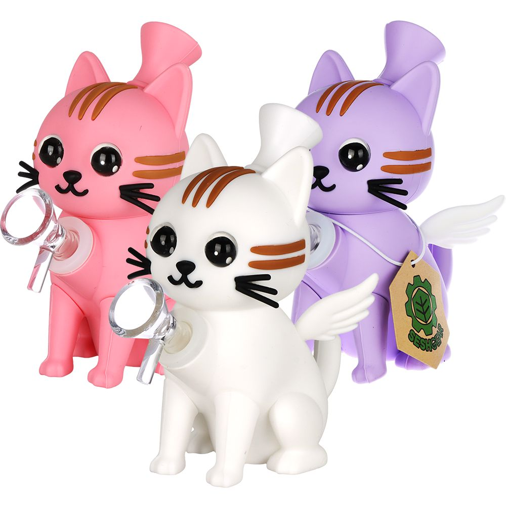 3CT BUNDLE – SeshGear Celestial Kitty Friend Silicone Water Pipe – 5.5″ / 14mm F / Assorted Colors