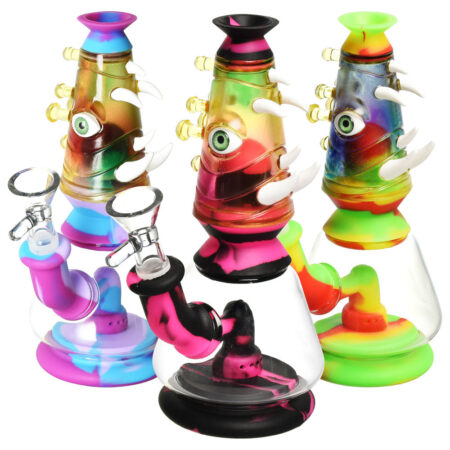Horned Eye Silicone & Resin Water Pipe – 7″/14mm F/Colors Vary
