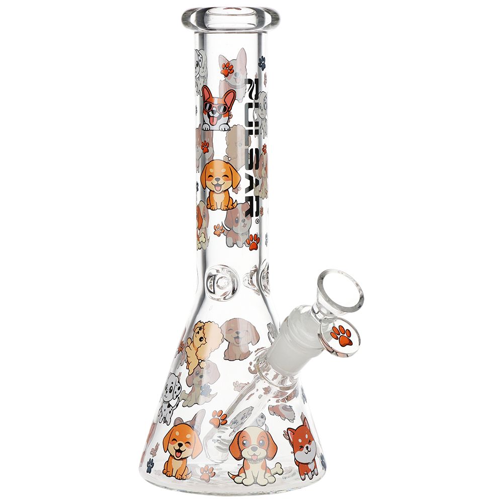 Pulsar Cute Doggies Beaker Glass Water Pipe – 9.75″ / 14mm F
