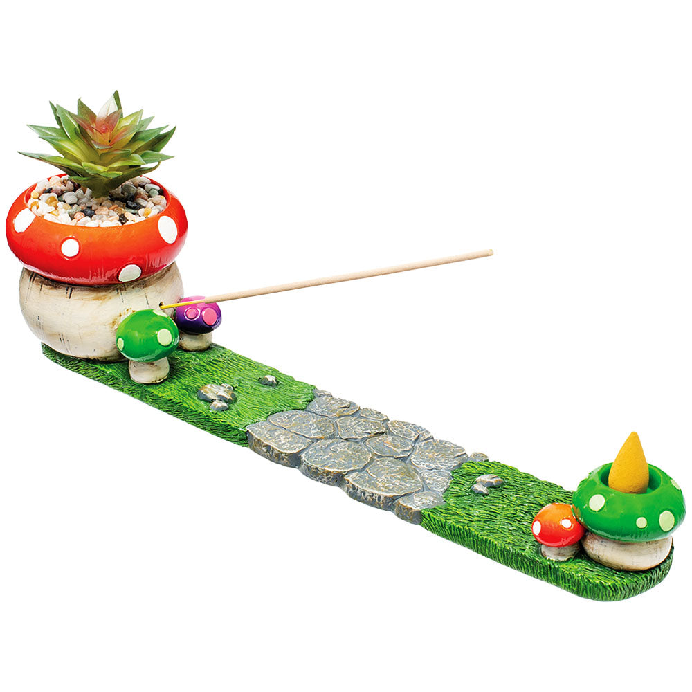 Fujima Mushroom Incense Burner with Faux Plant – 12.5″