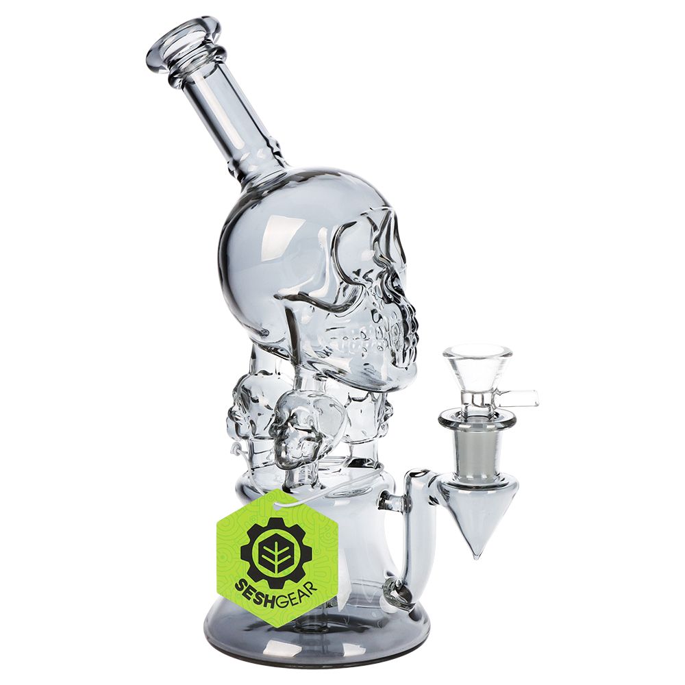 SeshGear Stacked Skulls Electroplated Glass Water Pipe – 9″
