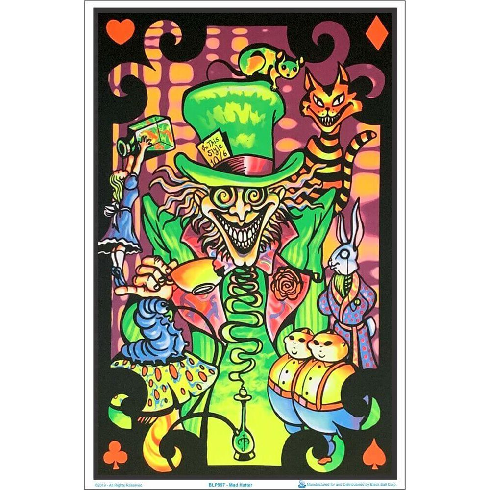 Alice in Wonderland Mad Hatter Collage Black Light Poster – 24″x36″