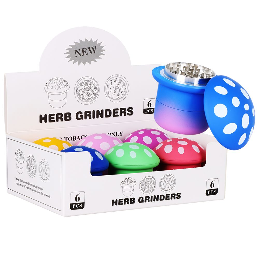 6CT DISPLAY – Gradiant Mushroom Grinder – 4pc / 2.7″ / Assorted Colors